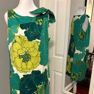 Ann Taylor Floral Bow-Shoulder Midi Sheath Dress